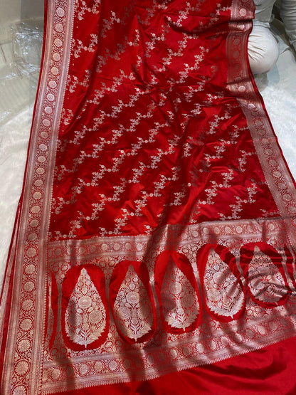 Mashru Silk Saree Crimson Red Color With Floral Border MSW30