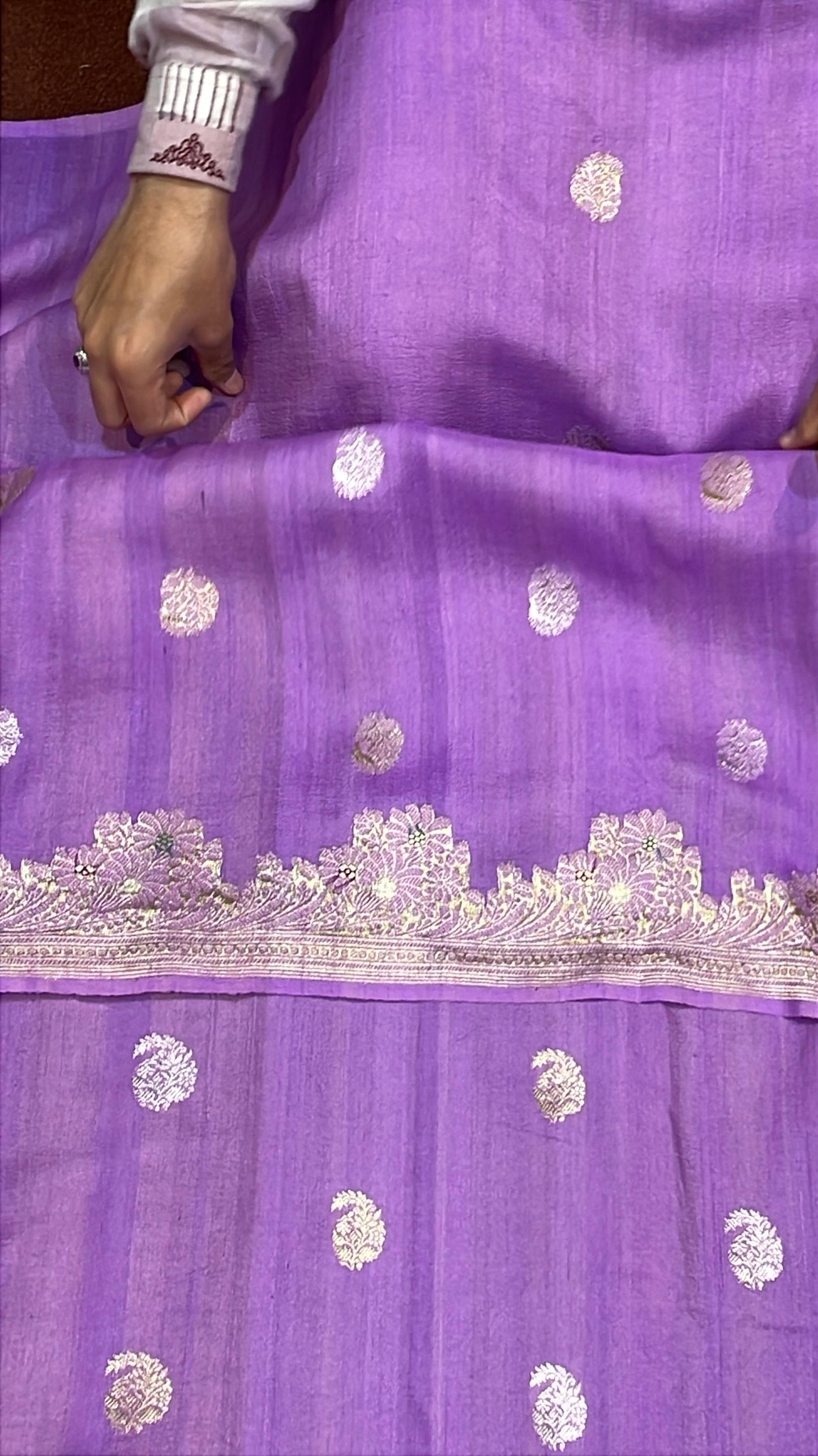 Guaranteed Pure Authentic & Luxurious Banarasi Tusser Georgette Sarees Lavender Color
