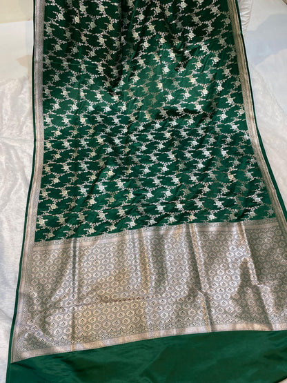 Mashru Silk Saree Bottle Green Color Sona Rupa Zari Buta Border