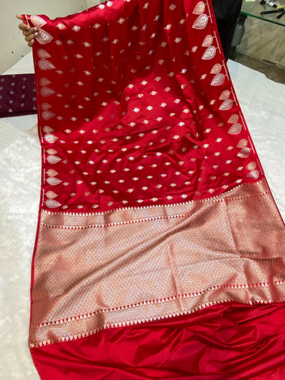 Mashru Silk Saree Crimson Red Color With Buta Border Sona Rupa Zari  MSW35
