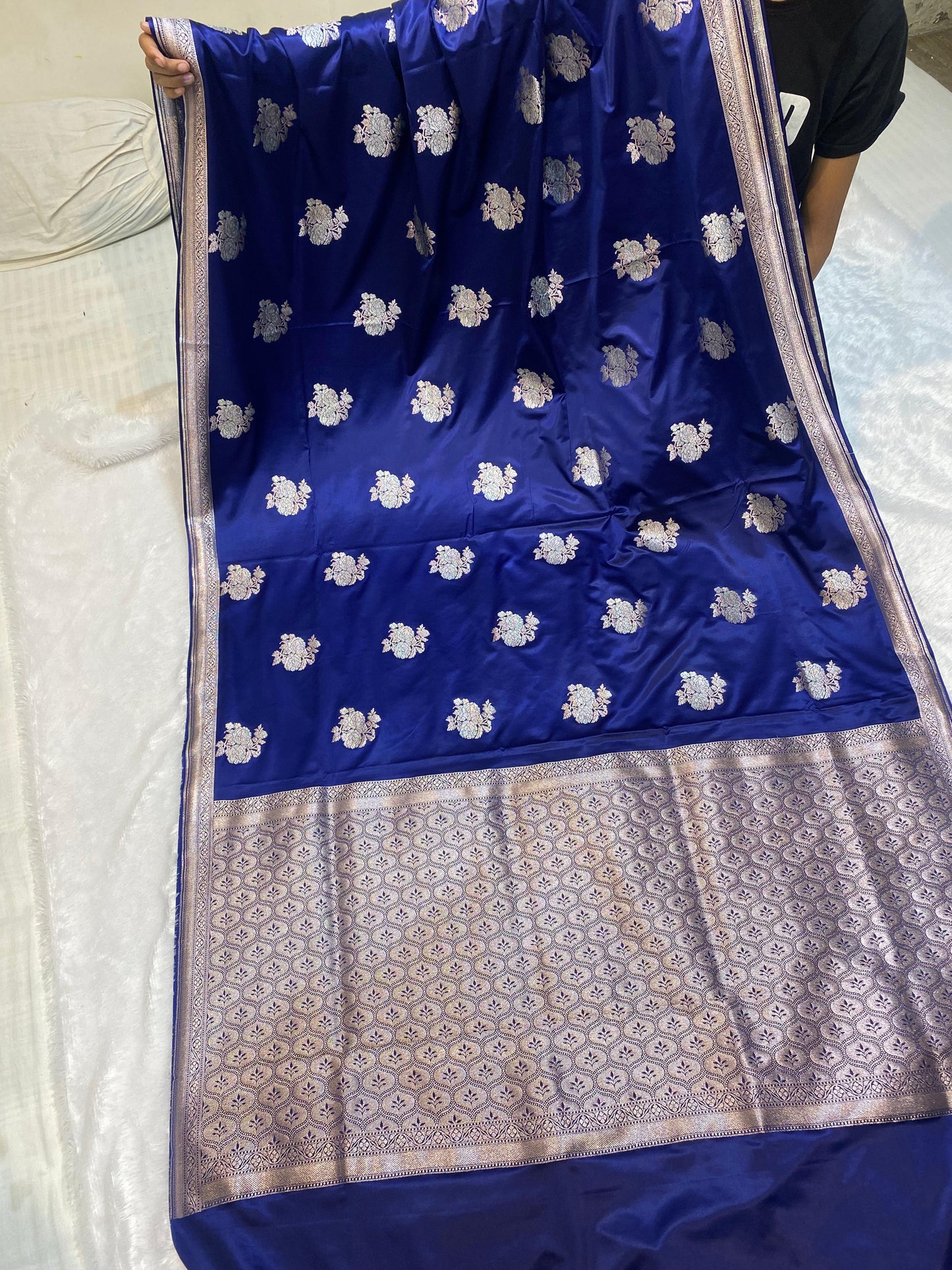 Mashru Silk Saree Navy Blue Sona Rupa Zari
