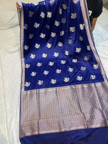 Mashru Silk Saree Navy Blue Sona Rupa Zari
