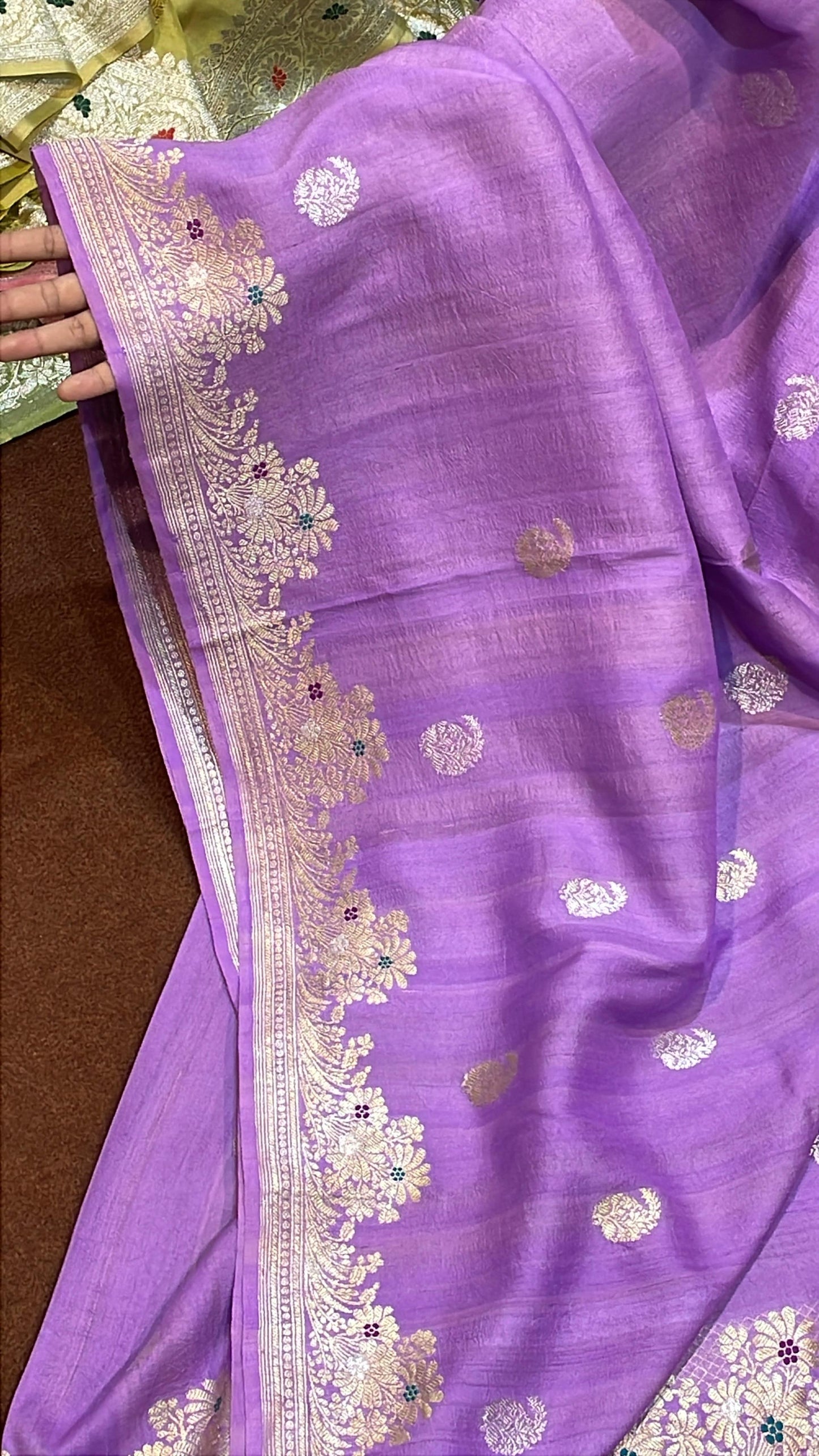 Guaranteed Pure Authentic & Luxurious Banarasi Tusser Georgette Sarees Lavender Color