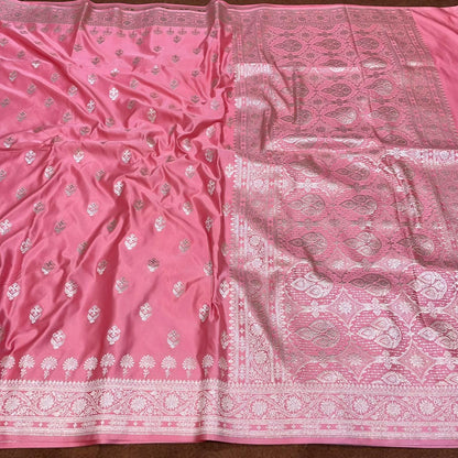 Mashru Silk Saree Peach-ish Pink Color With Floral Border All Floral Pattern  MSW-102