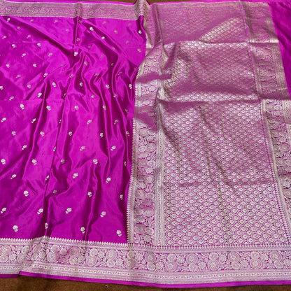 Mashru Silk Saree Magenta Pink Color with Floral Border All Over Boota MSW-03