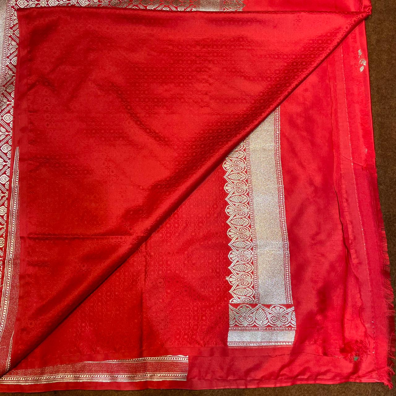 Mashru Silk Saree Classic Red Color with Short Border Chandrakala Boota  MSW-15