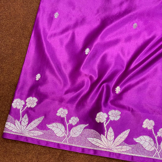 Pure Banarasi Magenta Purple Color With Floral Border All Over Flower Booti Mashru Silk Saree MSW-107
