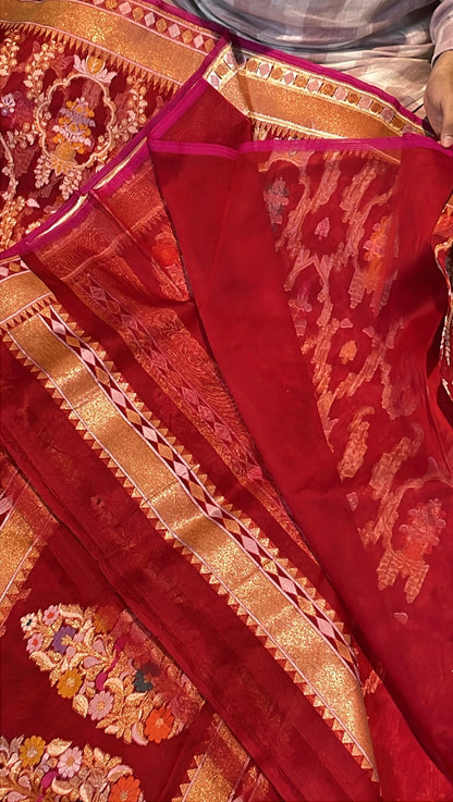 Pure Banarasi Heritage Premium Organza Iktara Nilambari (Cotton Zari)Tilfi Weaving Saree