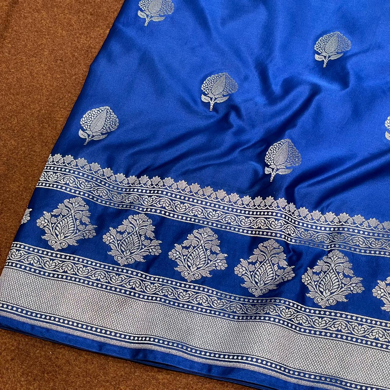 Mashru Silk Saree Royal Blue Color with Floral Border All Over Boota MSW-05