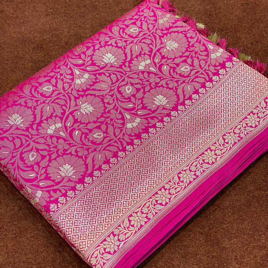Katan Silk Tanchui Design Light Gold Zari Weaving