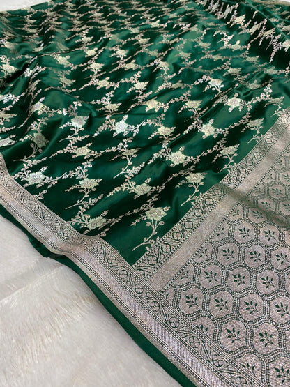 Mashru Silk Saree Bottle Green Color Sona Rupa Zari Buta Border