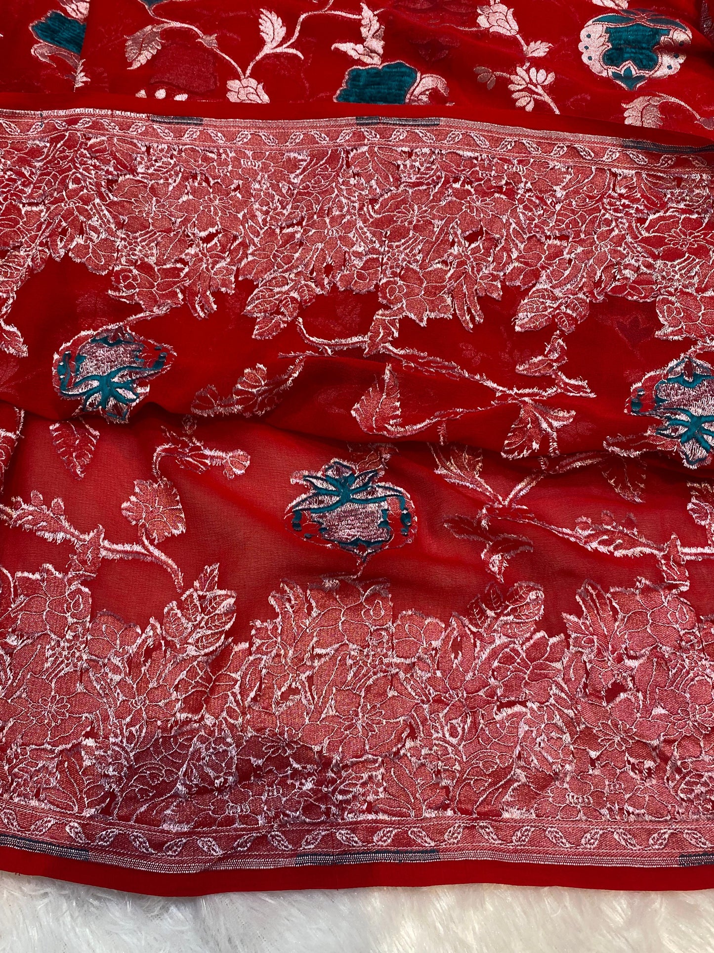 Pure Khaddi Georgette Tissue Saree With Velvet Weaving Voilet Color [*Color Customisable]