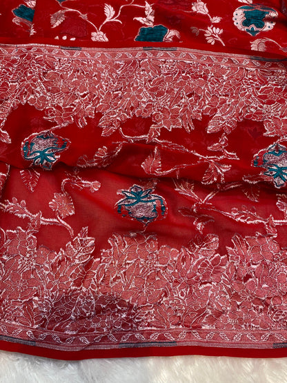 Pure Khaddi Georgette Tissue Saree With Velvet Weaving Voilet Color [*Color Customisable]