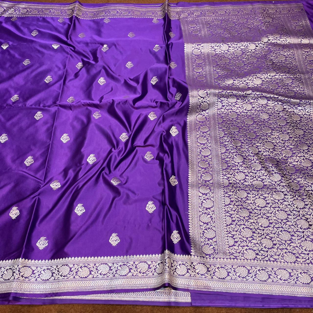 Mashru Silk Saree Deep Purple Color with Floral Border All Over Boota MSW-08