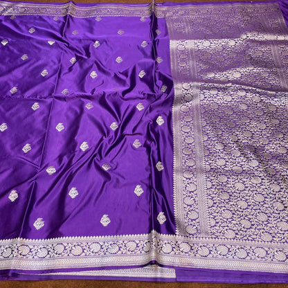Mashru Silk Saree Deep Purple Color with Floral Border All Over Boota MSW-08