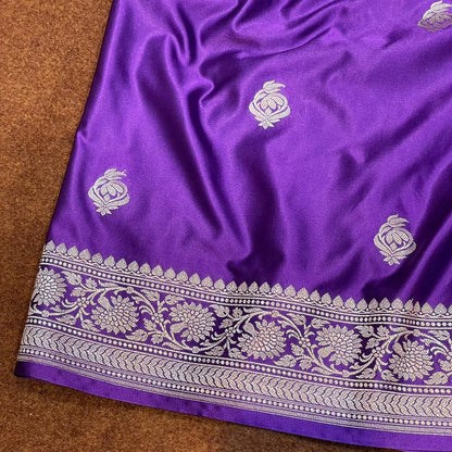 Mashru Silk Saree Deep Purple Color with Floral Border All Over Boota MSW-08