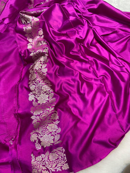 Mashru Silk Saree Rani Pink Color With Floral Border All Over Flower Boota MSW21