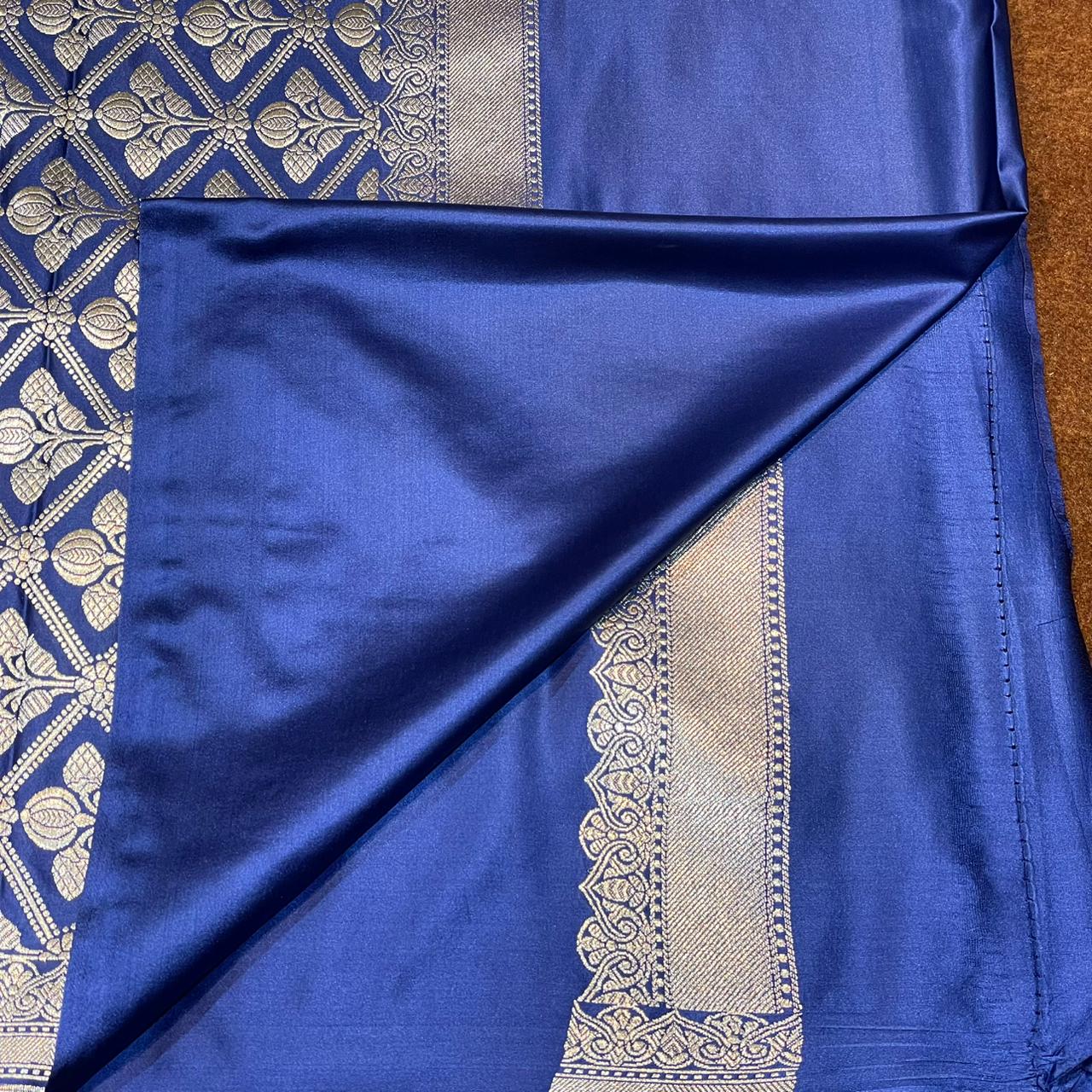 Mashru Silk Saree Royal Blue Color with Short Border Delicate Paisley/Mango Boota MSW-12