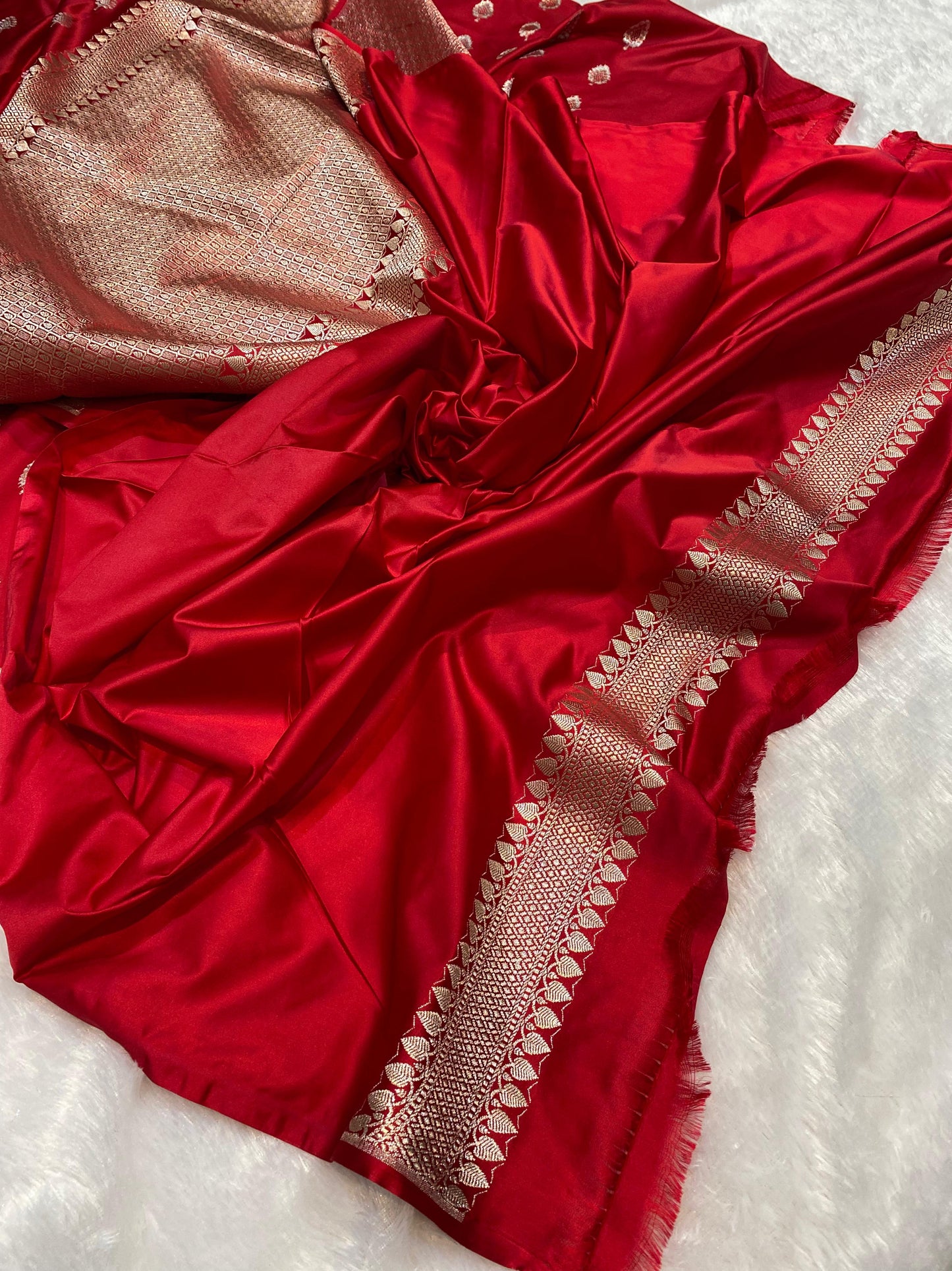 Mashru Silk Saree Crimson Red Color With Buta Border Sona Rupa Zari  MSW35