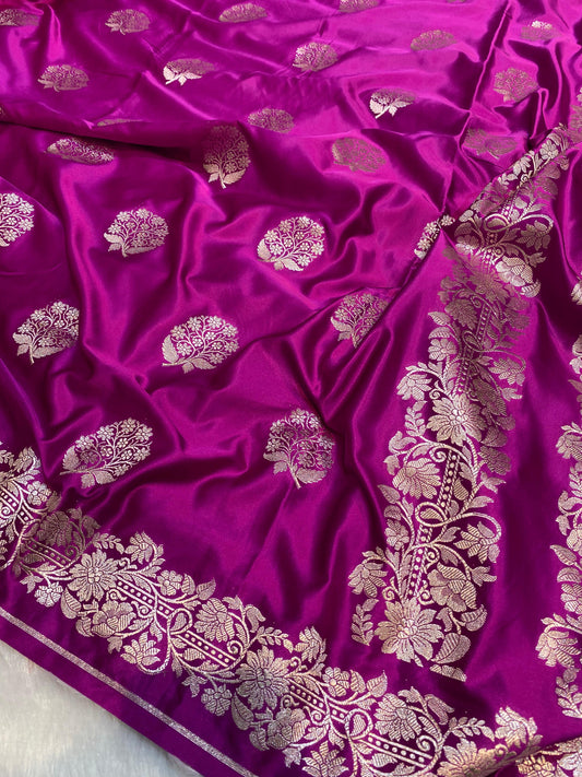Mashru Silk Saree Rani Pink Color With Floral Border All Over Flower Boota MSW21