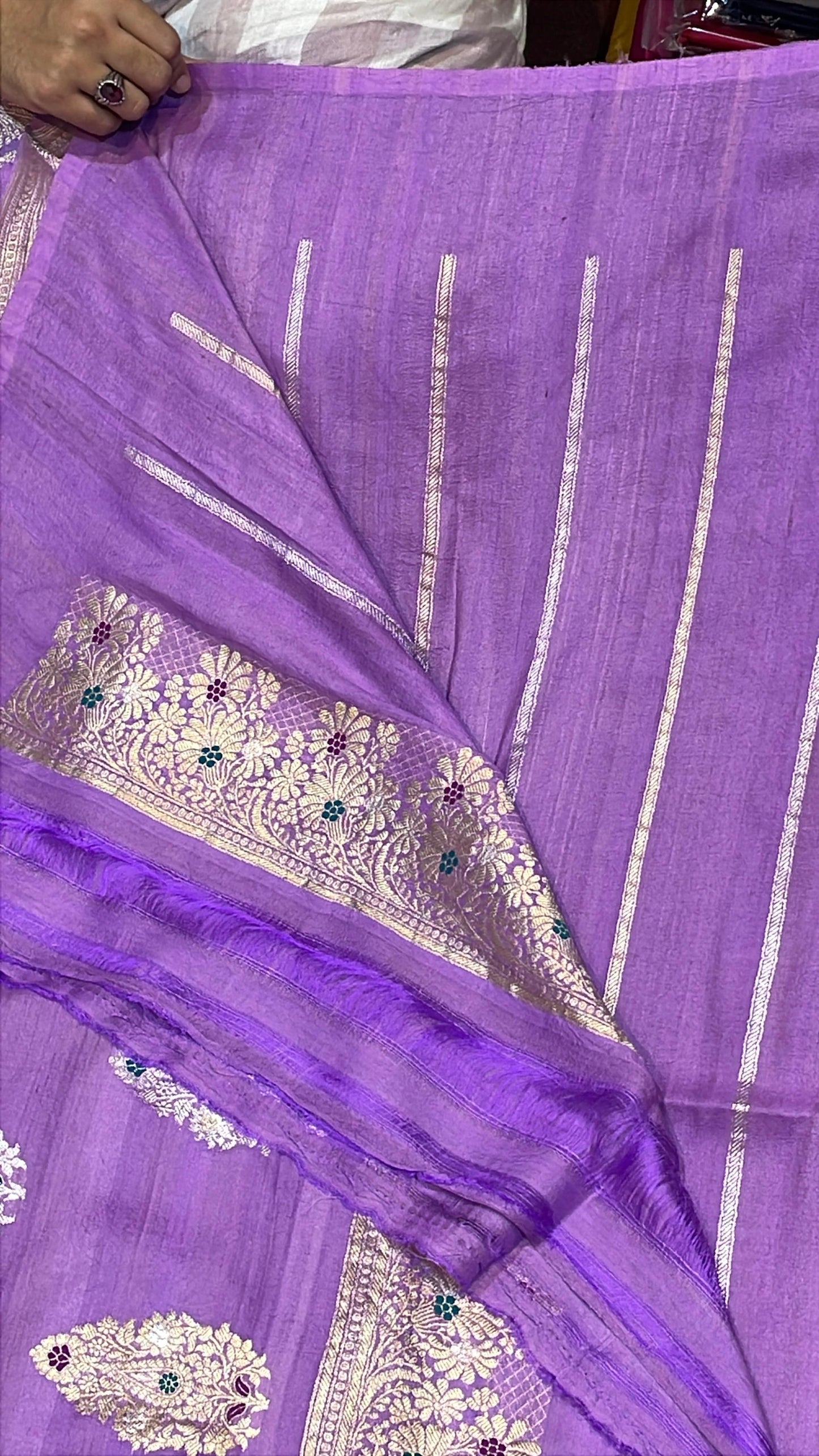 Guaranteed Pure Authentic & Luxurious Banarasi Tusser Georgette Sarees Lavender Color