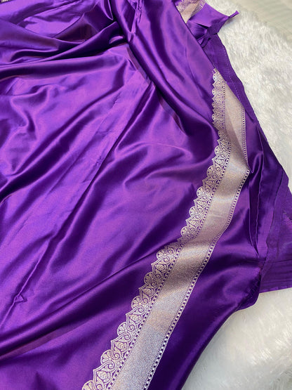 Mashru Silk Saree Regal Orchid Violet Color With Floral Border All Over Mango Boota MSW26
