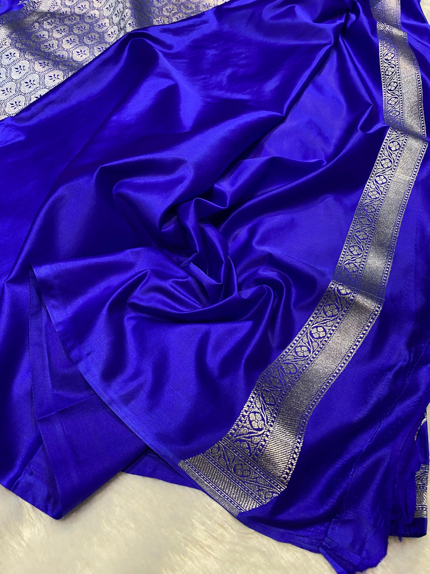Mashru Silk Saree Royal Blue Color Sona Rupa Zari Buta Border