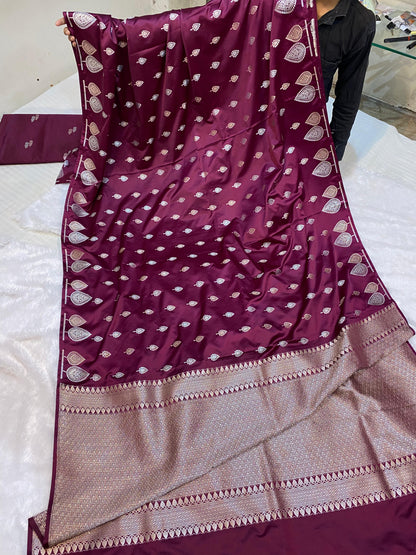 Mashru Silk Saree Burnt Maroon Color With Buta Border Sona Rupa Zari  MSW34