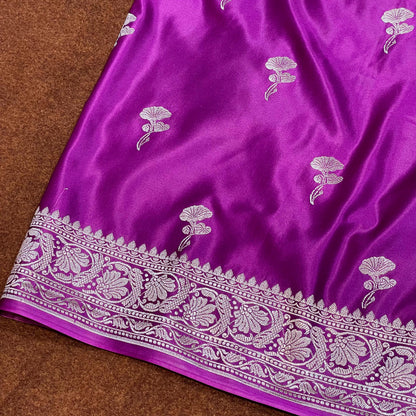 Mashru Silk Saree Magenta Purple Color With Floral Border All Over Floral Boota MSW-106