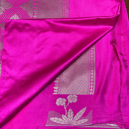 Mashru Silk Saree Magenta Pink Color With Floral Border All Over Floral Booti MSW-104