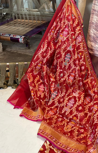 Pure Banarasi Heritage Premium Organza Iktara Nilambari (Cotton Zari)Tilfi Weaving Saree