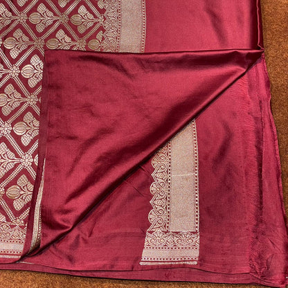 Mashru Silk Saree Wine Color with Short Border Delicate Paisley/Mango Boota MSW-11