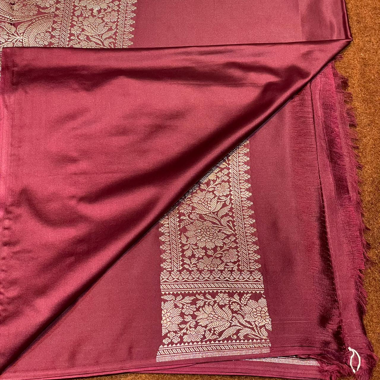 Mashru Silk Saree Deep Wine Color With Floral Border All Over Floral Booti MSW-103