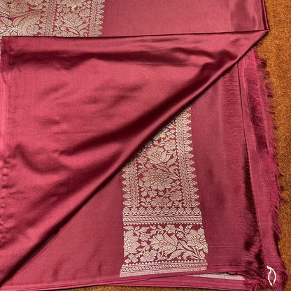 Mashru Silk Saree Deep Wine Color With Floral Border All Over Floral Booti MSW-103