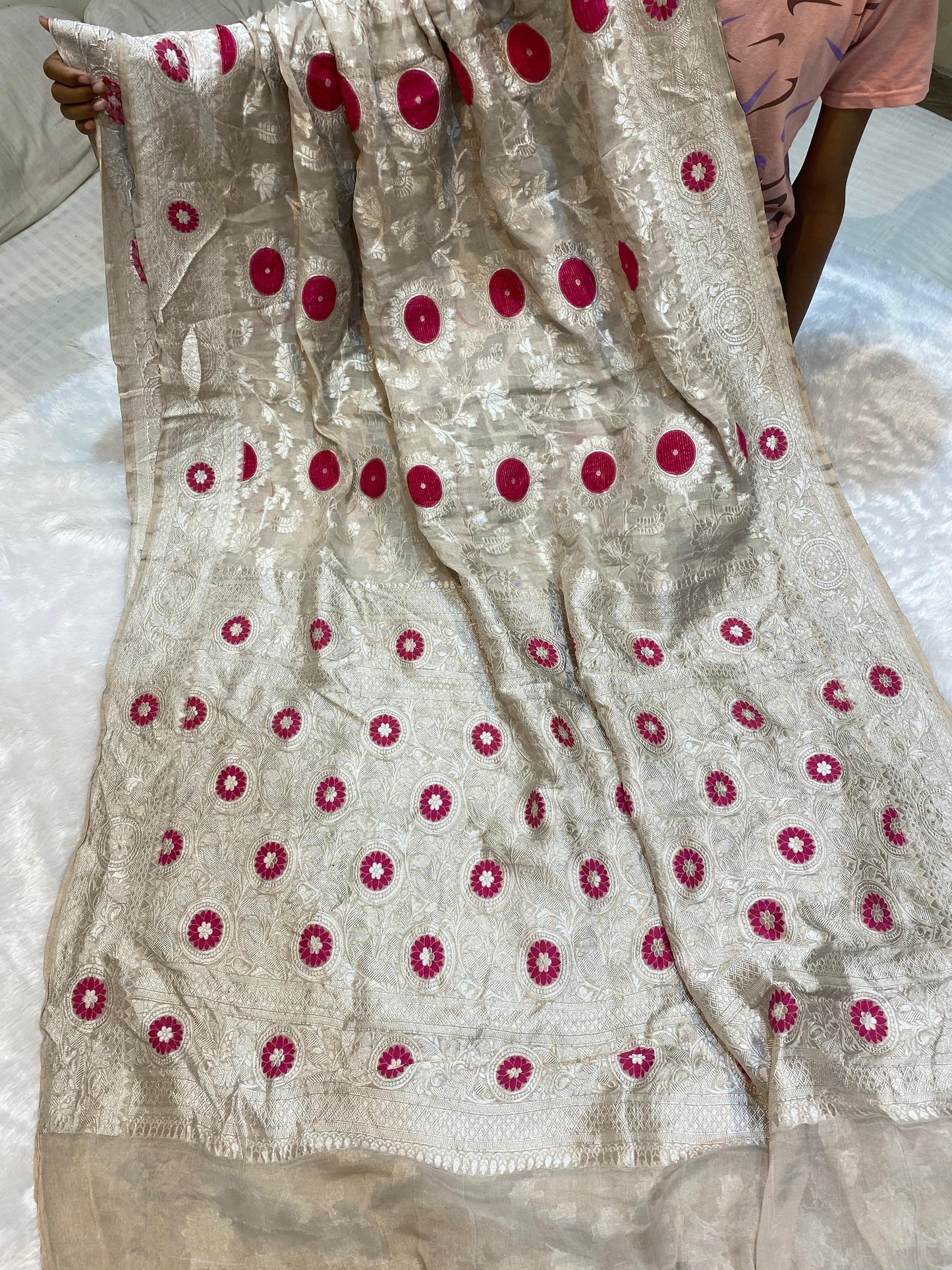 Pure Khaddi Georgette Tissue Saree With Velvet Weaving Natural Colour [*Color Customisable]