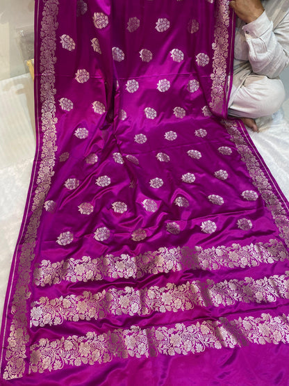 Mashru Silk Saree Rani Pink Color With Floral Border All Over Flower Boota MSW21