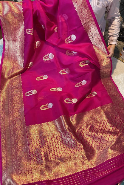 Rani Pink Pure Kora Organza Banarasi Kadhwa Handloom Saree's