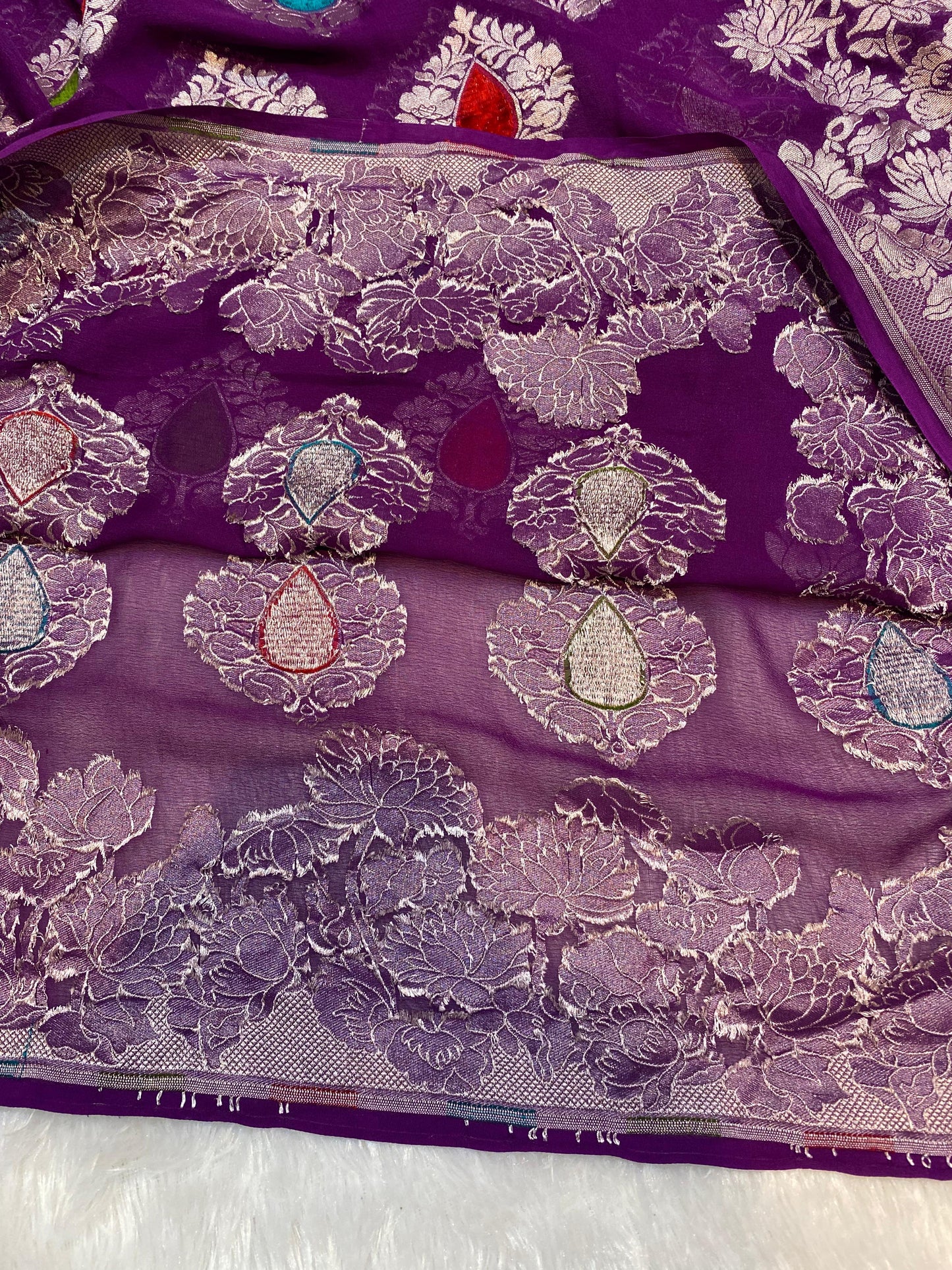 Pure Khaddi Georgette Tissue Saree With Velvet Weaving Voilet Color [*Color Customisable]