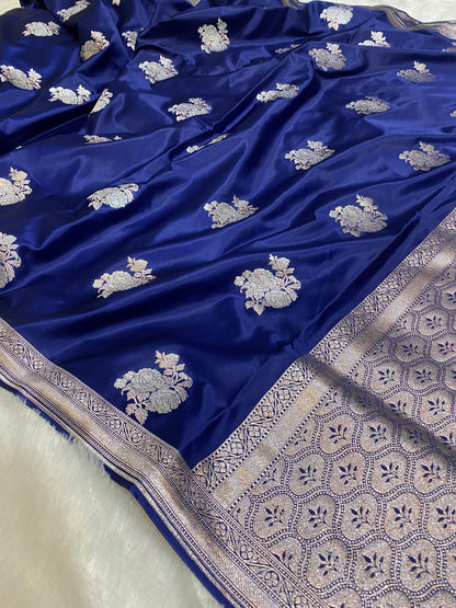 Mashru Silk Saree Navy Blue Sona Rupa Zari