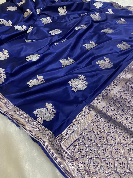 Mashru Silk Saree Navy Blue Sona Rupa Zari