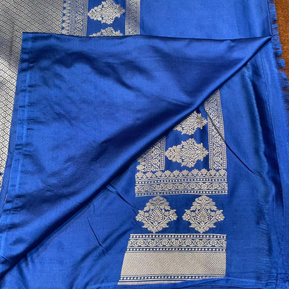 Mashru Silk Saree Royal Blue Color with Floral Border All Over Boota MSW-05