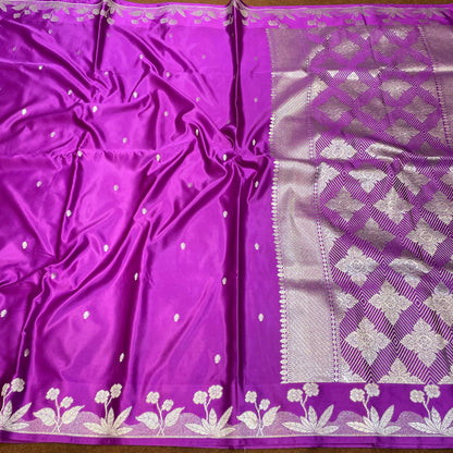 Mashru Silk Saree Magenta Purple Color With Floral Border All Over Flower Booti MSW-107