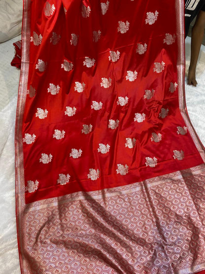Mashru Silk Saree Scarlet Red with Sona Rupa Zari