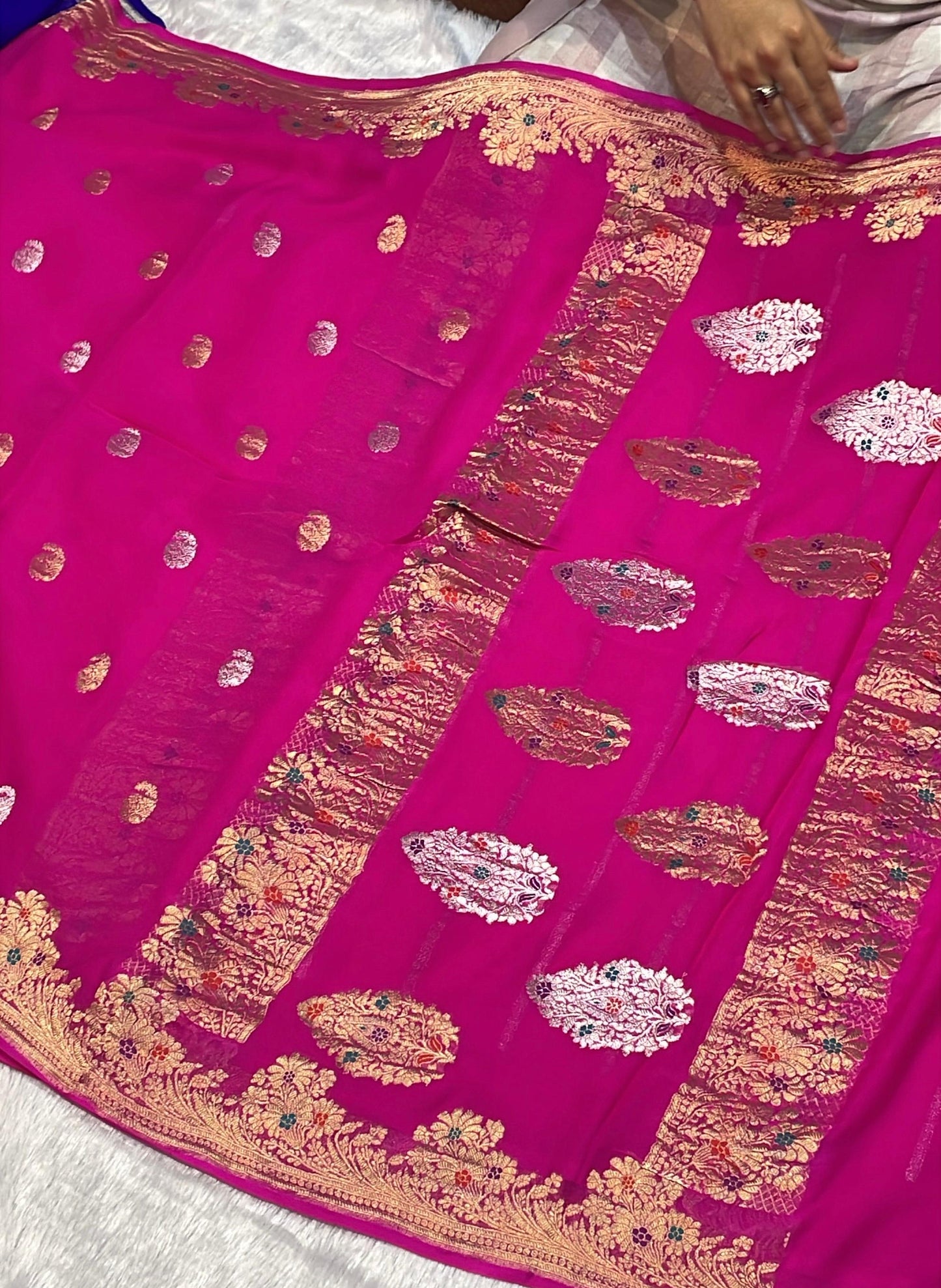 100% Authentic & Luxurious Pure Banarasi Khaddi Chiffon Georgette Saree Bridal Blush Royal Pink Colour