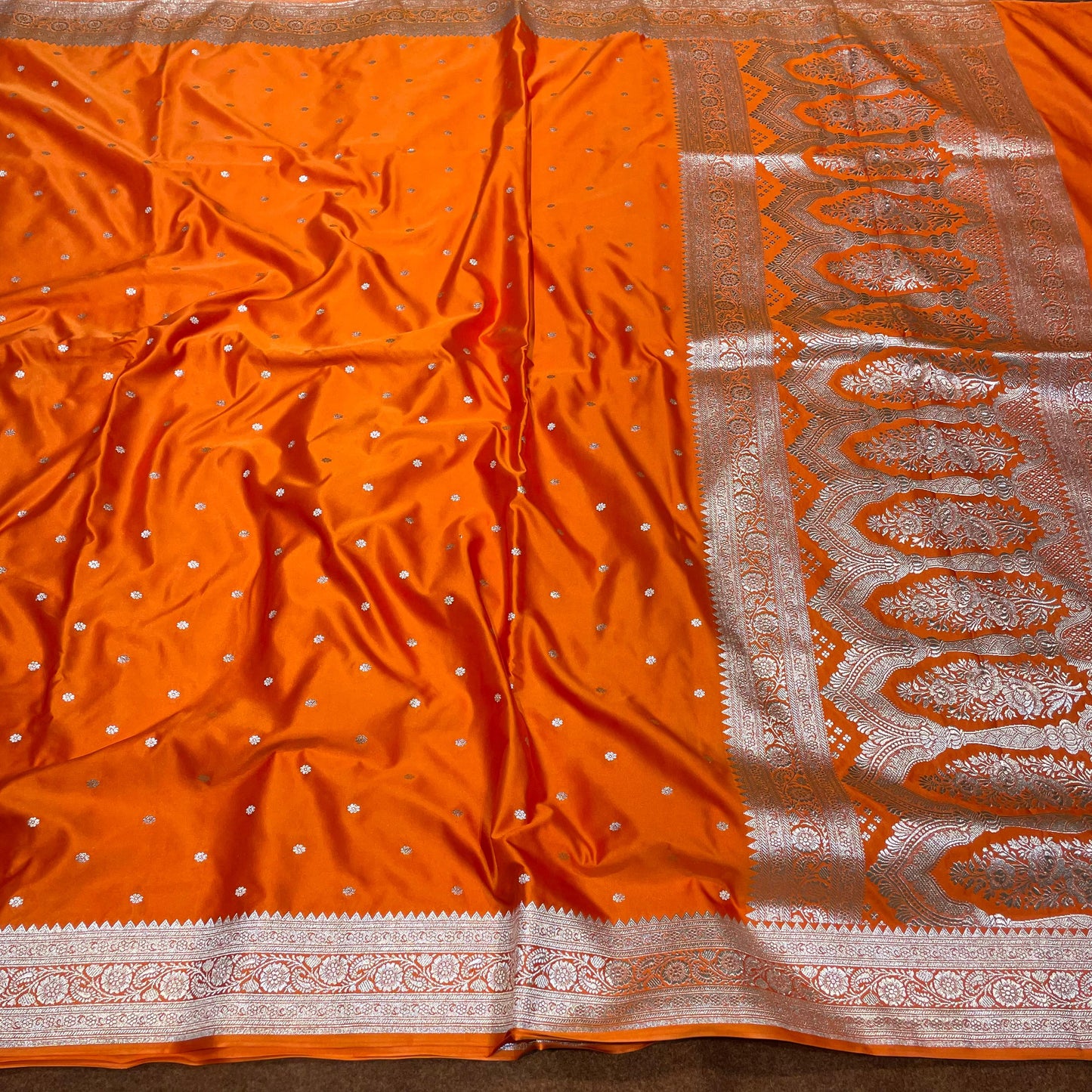 Pure Banarasi Cosmic Orange Color All Over Booti Mashru Silk Saree MSW-02