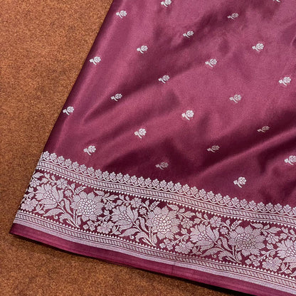 Mashru Silk Saree Deep Wine Color With Floral Border All Over Floral Booti MSW-103