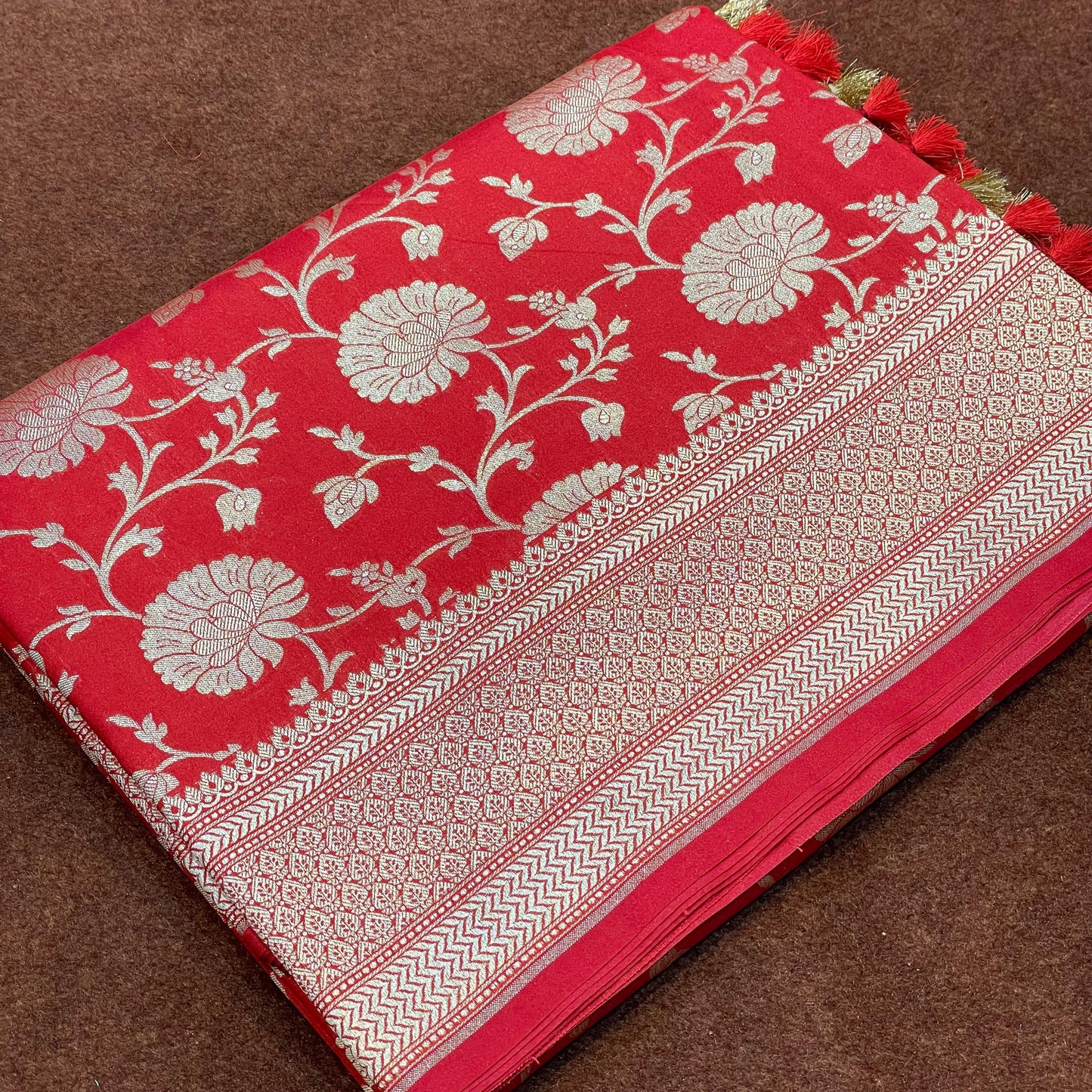 Katan Silk Saree Self Gold Zari Jangla Weave