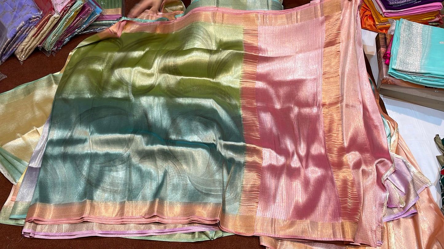 Pure Mashru Tissue Silk Saree [Hand Brush Work]