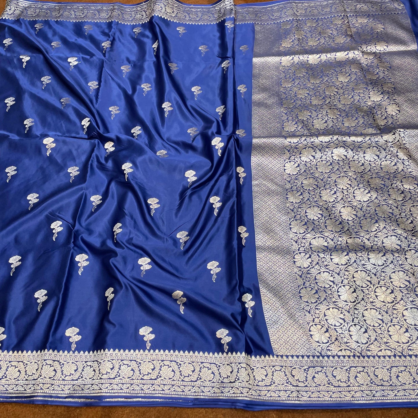 Mashru Silk Saree Royal Blue Color With Floral Border All Over Floral Boota MSW-105