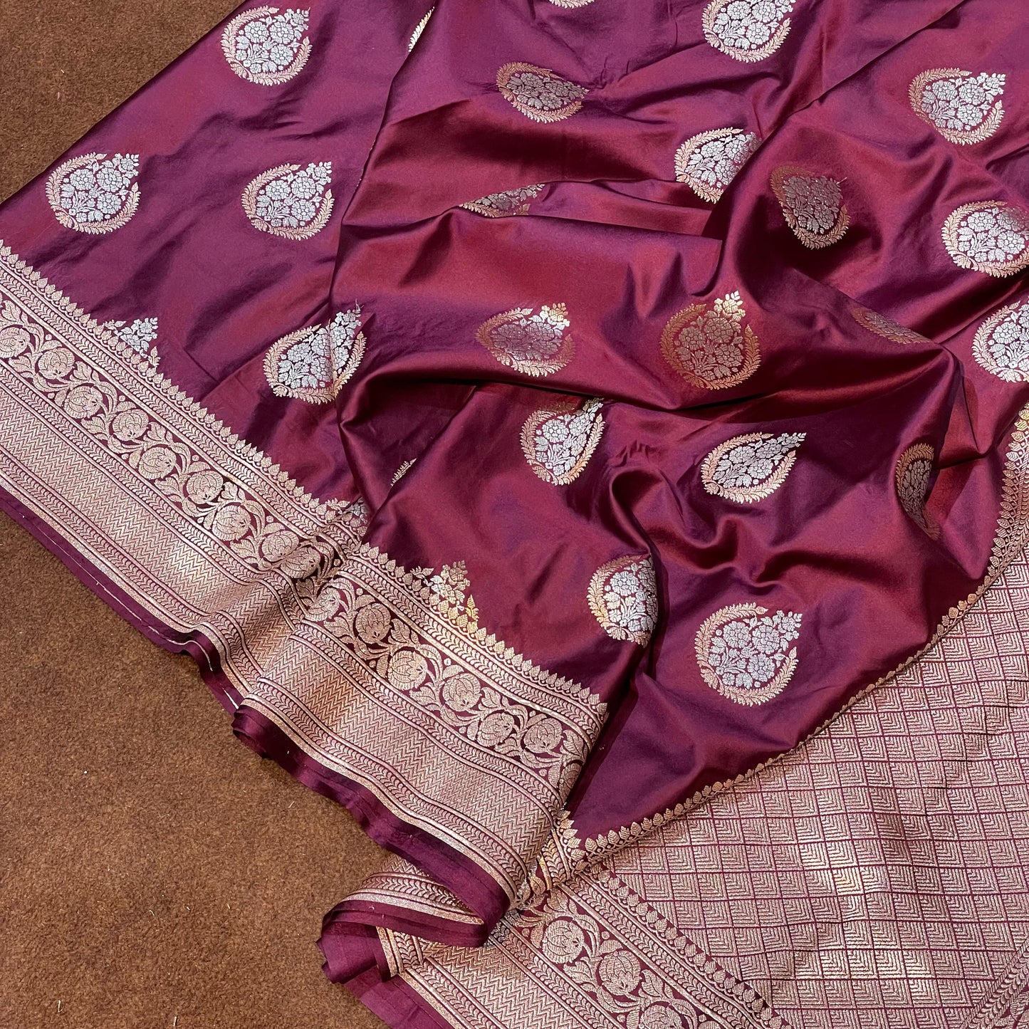 Mashru Silk Banarasi Saree Allover Water Gold Zari Weaving